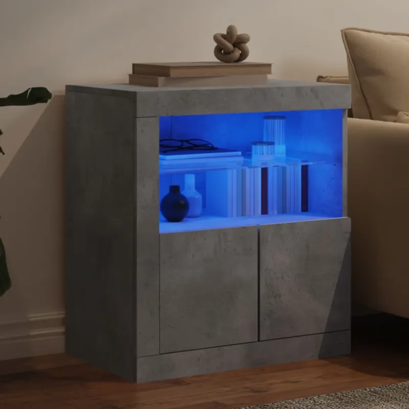 Šoninė spintelė su LED lemputėmis, betono pilka, 60,5x37x67cm