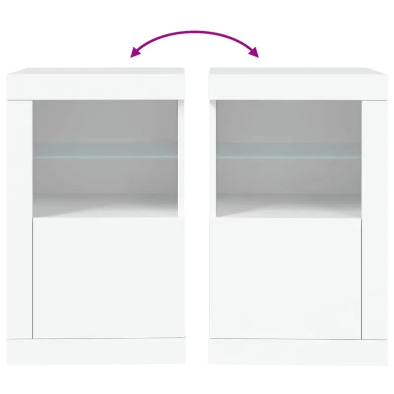 Šoninės spintelės su LED lemputėmis, 2vnt., baltos, mediena
