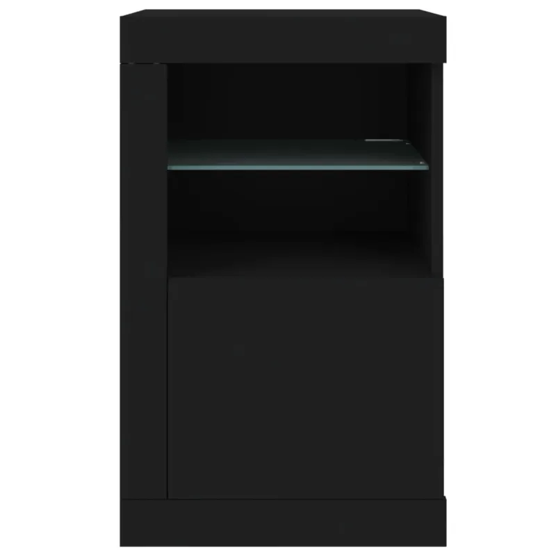 Šoninės spintelės su LED lemputėmis, 2vnt., juodos, mediena