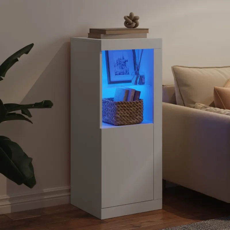 Šoninė spintelė su LED lemputėmis, baltos spalvos, 41x37x100cm