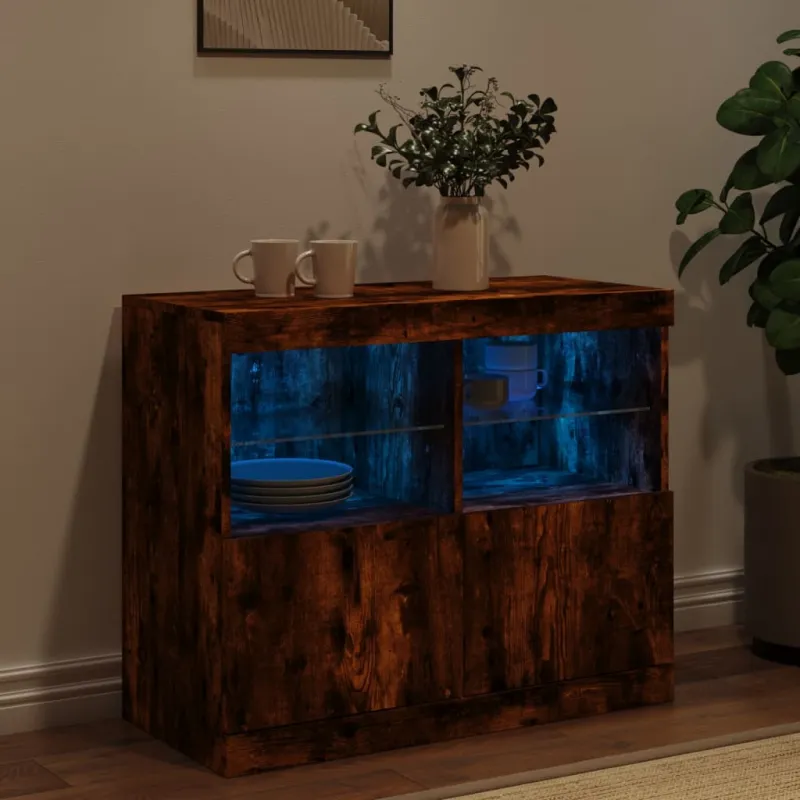 Šoninė spintelė su LED lemputėmis, dūminio ąžuolo, 81x37x67cm