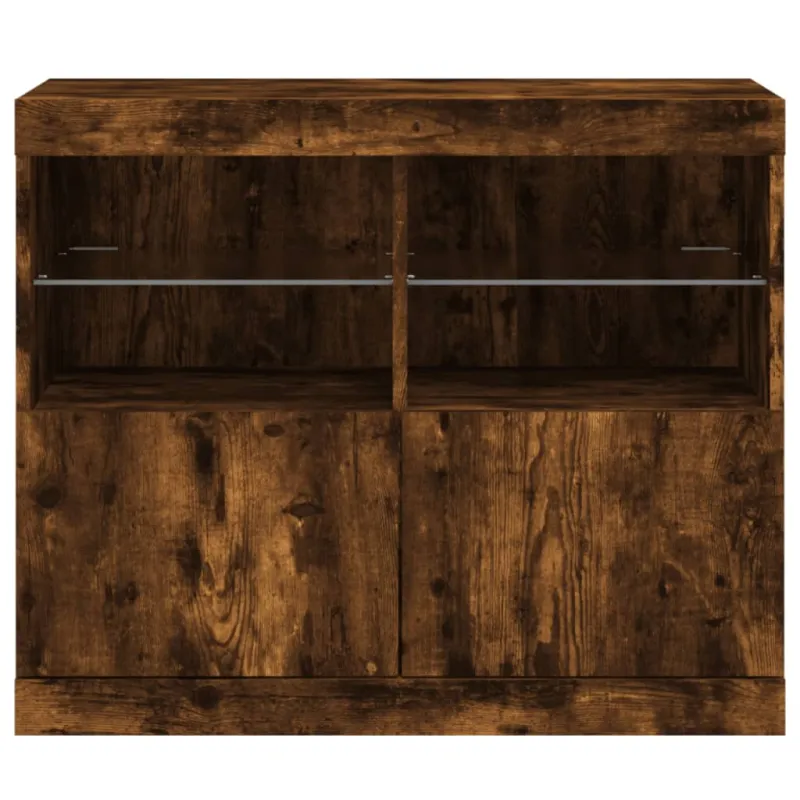 Šoninė spintelė su LED lemputėmis, dūminio ąžuolo, 81x37x67cm