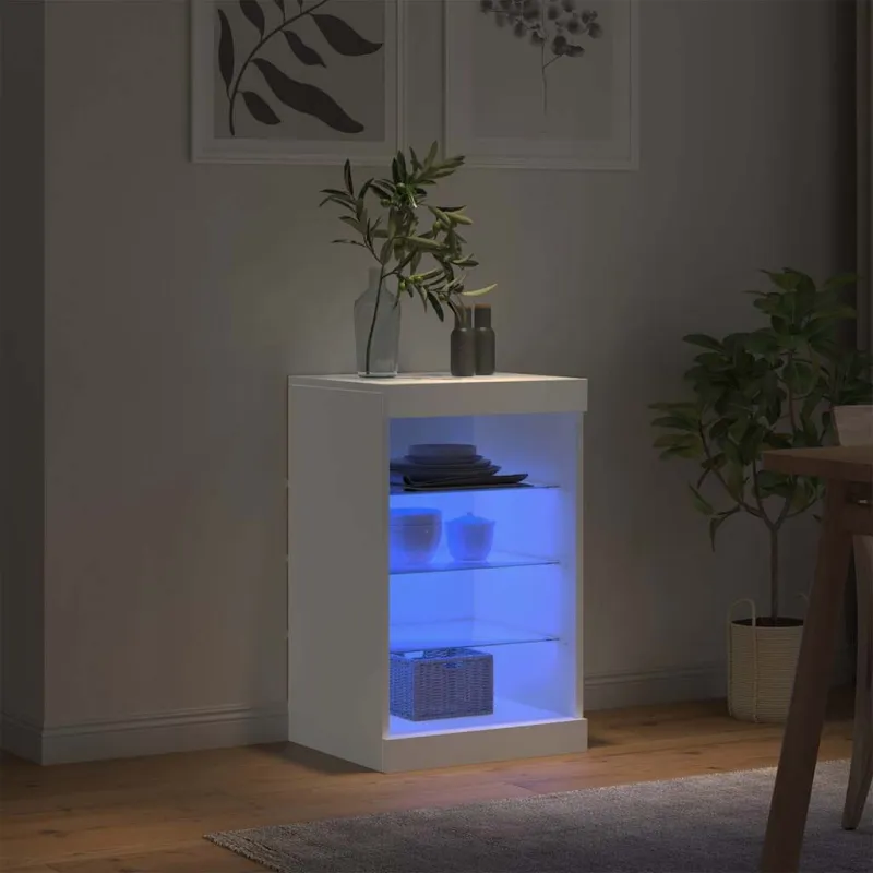 Šoninė spintelė su LED lemputėmis, baltos spalvos, 41x37x67cm