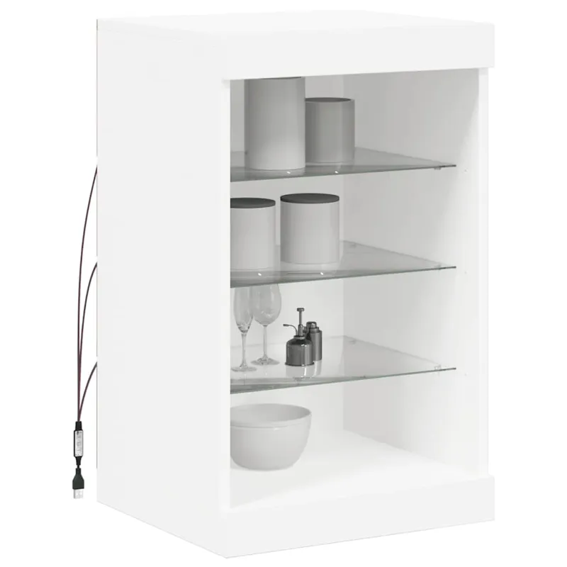 Šoninė spintelė su LED lemputėmis, baltos spalvos, 41x37x67cm