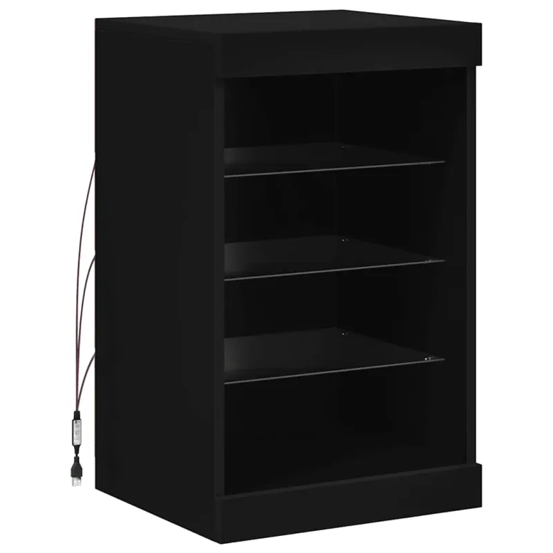 Šoninė spintelė su LED lemputėmis, juodos spalvos, 41x37x67cm