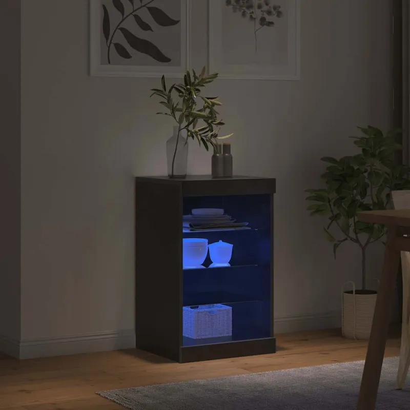 Šoninė spintelė su LED lemputėmis, juodos spalvos, 41x37x67cm