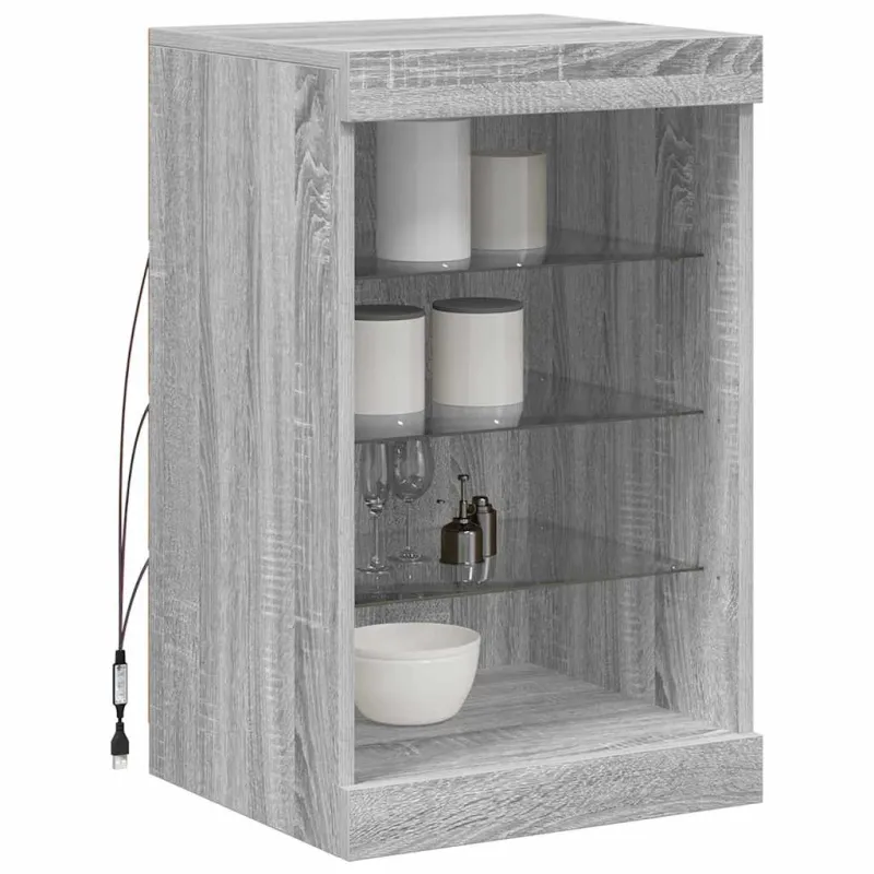 Šoninė spintelė su LED lemputėmis, pilka ąžuolo, 41x37x67cm