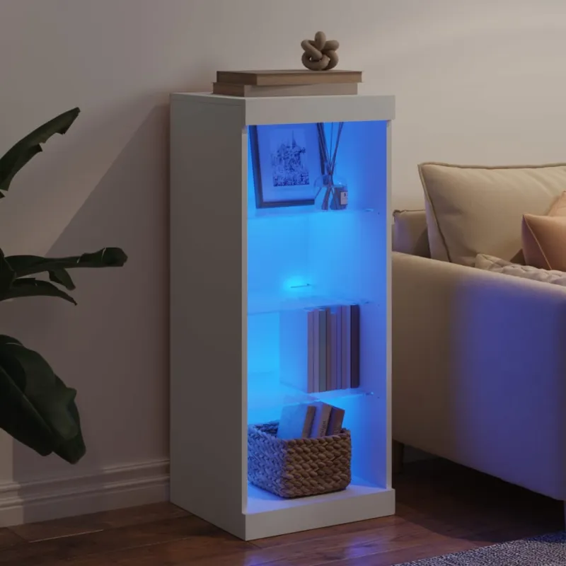 Šoninė spintelė su LED lemputėmis, baltos spalvos, 41x37x100cm