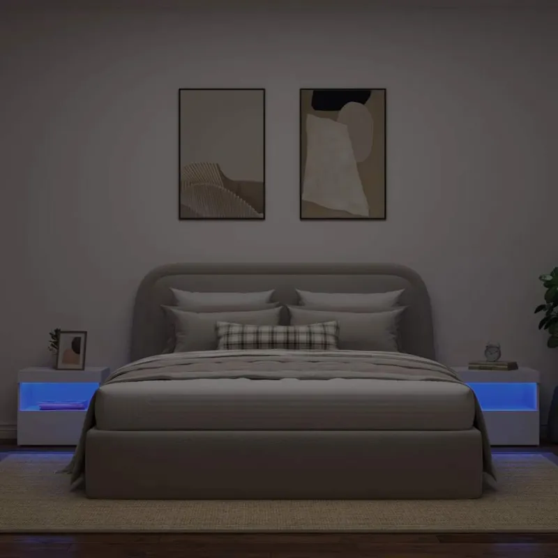 Naktinės spintelės su LED lemputėmis, 2vnt., baltos, 50x40x45cm