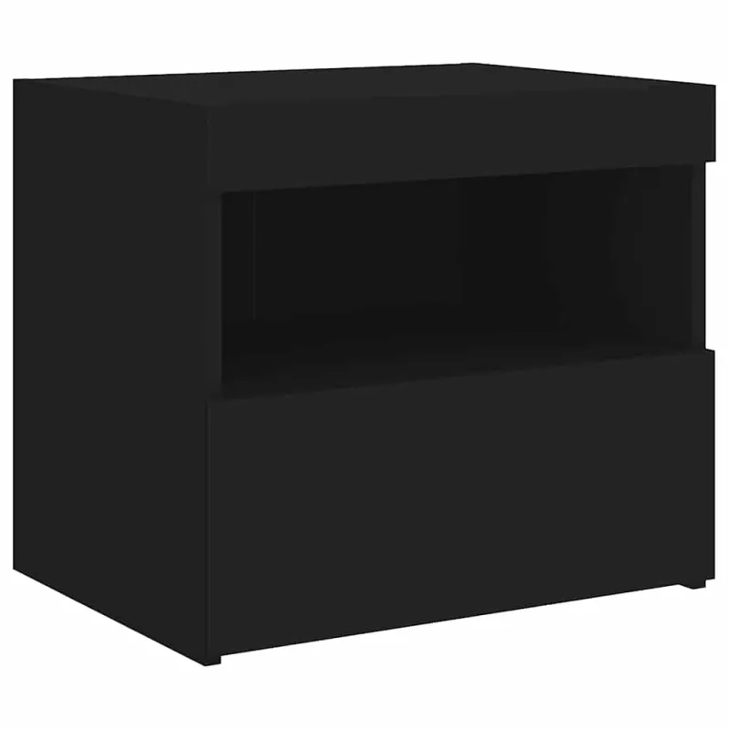 Naktinė spintelė su LED lemputėmis, juodos spalvos, 50x40x45cm