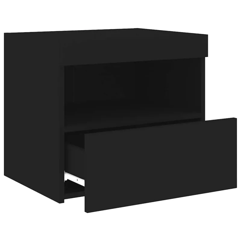 Naktinė spintelė su LED lemputėmis, juodos spalvos, 50x40x45cm