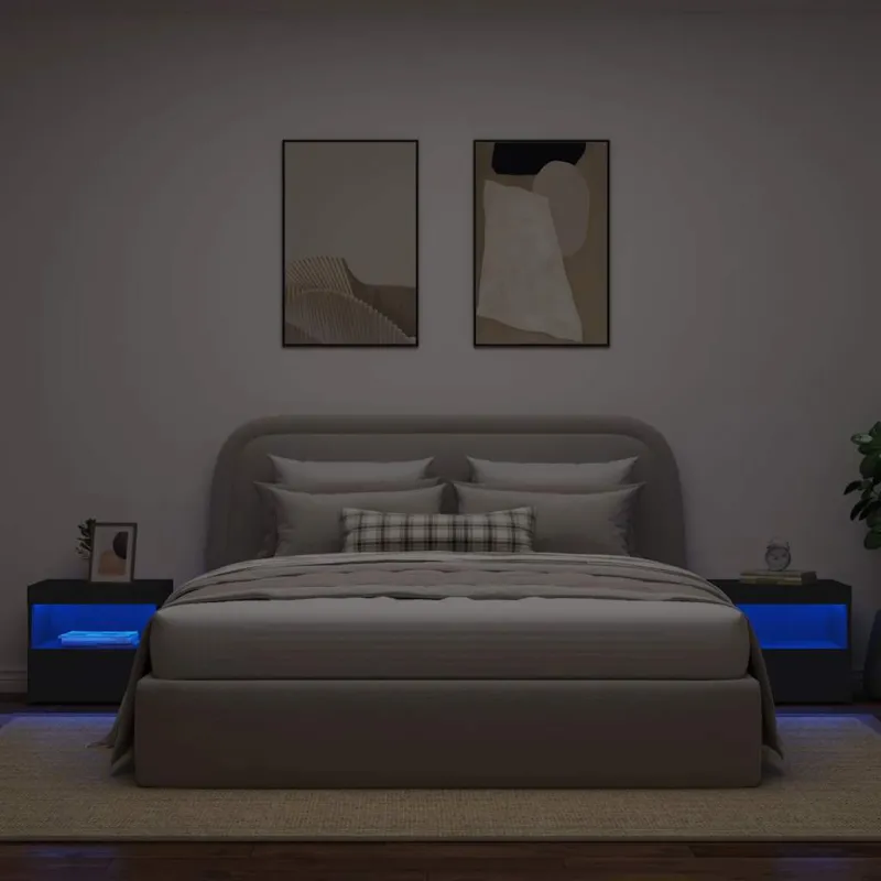 Naktinės spintelės su LED lemputėmis, 2vnt., juodos, 50x40x45cm