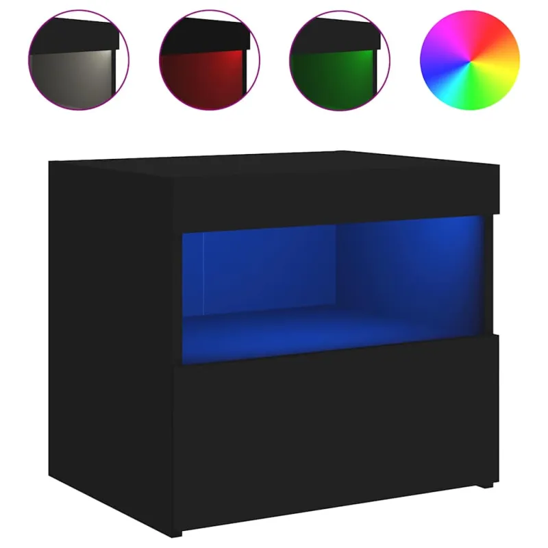 Naktinės spintelės su LED lemputėmis, 2vnt., juodos, 50x40x45cm
