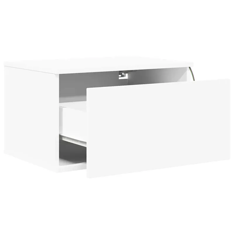 Prie sienos montuojama naktinė spintelė su LED, balta