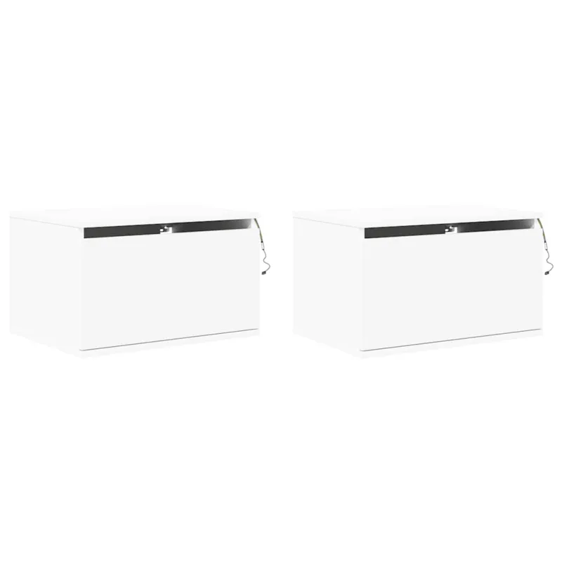 Sieninės naktinės spintelės su LED, 2vnt., baltos