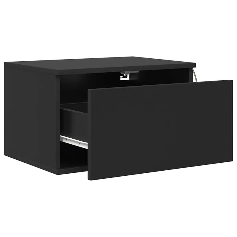 Prie sienos montuojama naktinė spintelė su LED, juoda