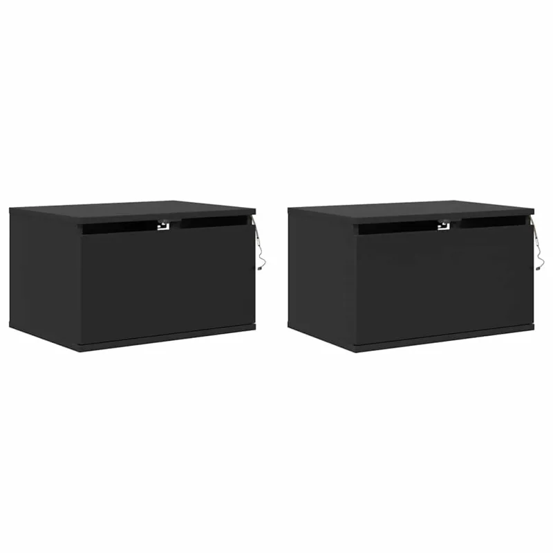 Sieninės naktinės spintelės su LED, 2vnt., juodos