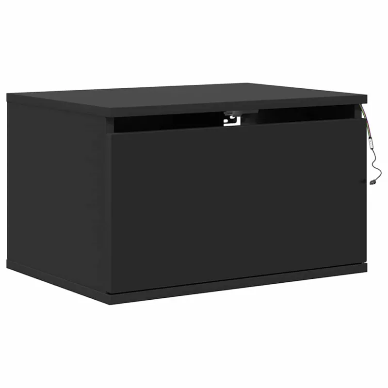 Sieninės naktinės spintelės su LED, 2vnt., juodos