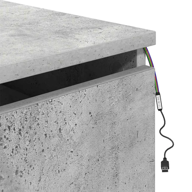 Prie sienos montuojama naktinė spintelė su LED, betono pilka