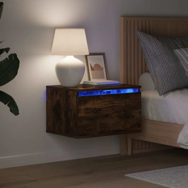 Sieninės naktinės spintelės su LED, 2vnt., dūminio ąžuolo