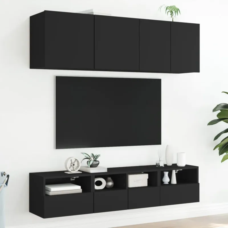 Sieninės TV spintelės, 2vnt., juodos, 40x30x30cm, mediena