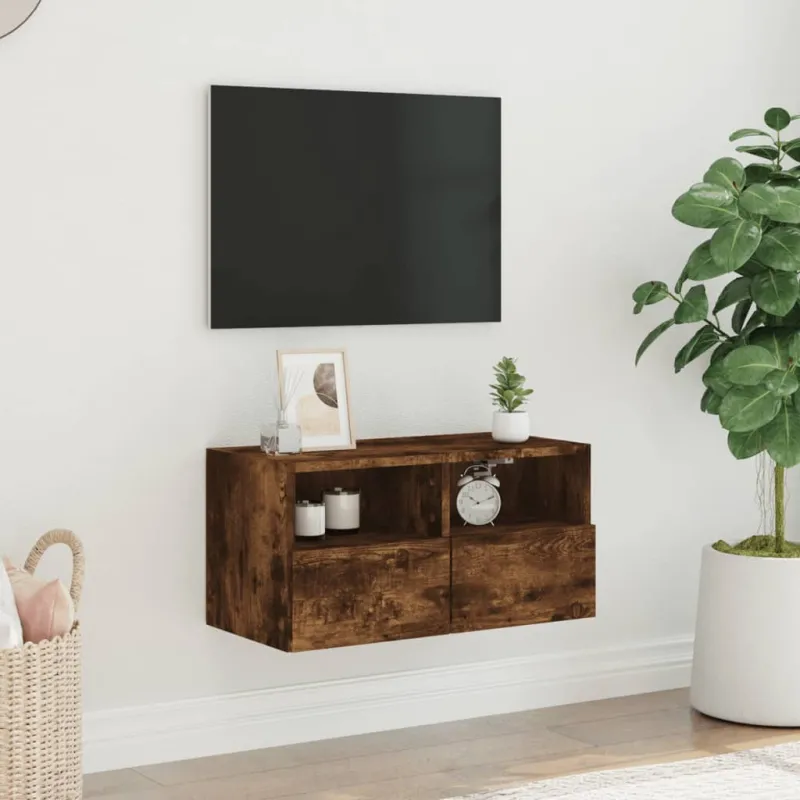 Sieninė TV spintelė, dūminė ąžuolo, 60x30x30cm, mediena