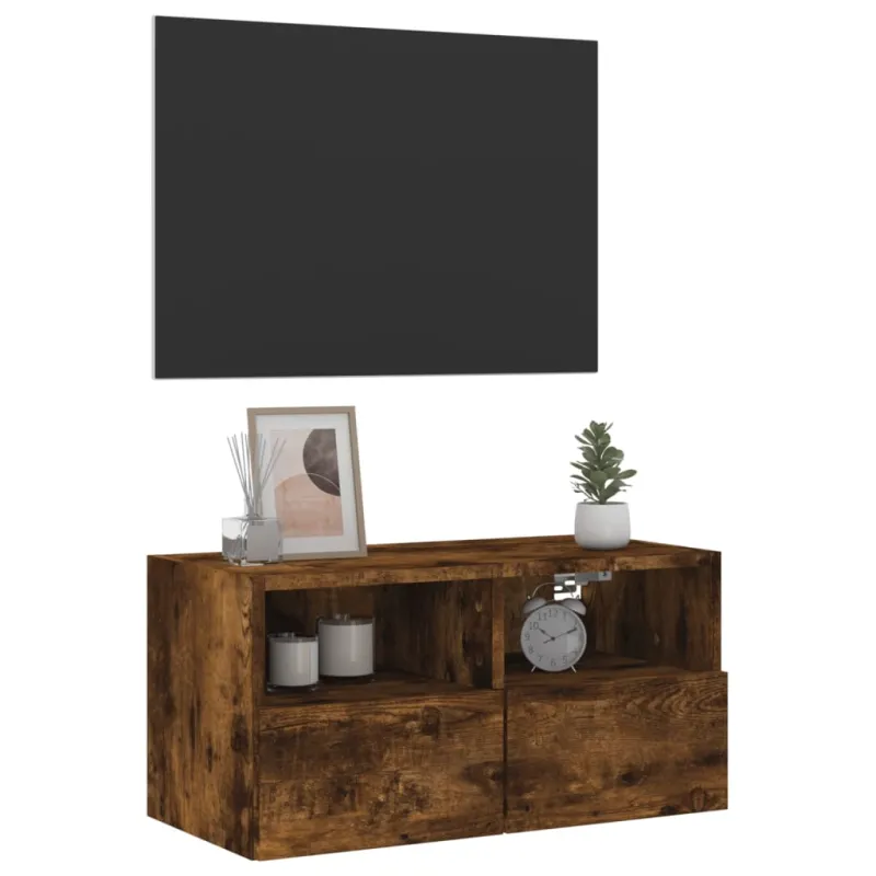 Sieninė TV spintelė, dūminė ąžuolo, 60x30x30cm, mediena