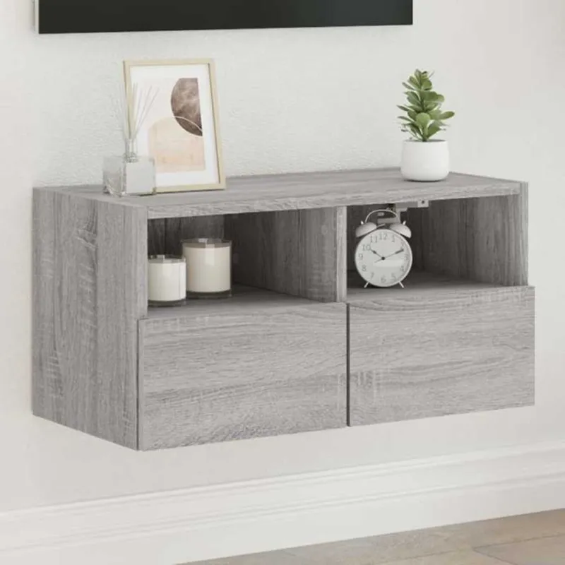 Sieninė TV spintelė, pilka ąžuolo, 60x30x30cm, apdirbta mediena