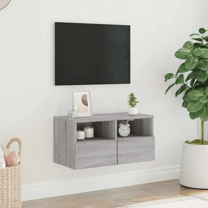 Sieninė TV spintelė, pilka ąžuolo, 60x30x30cm, apdirbta mediena