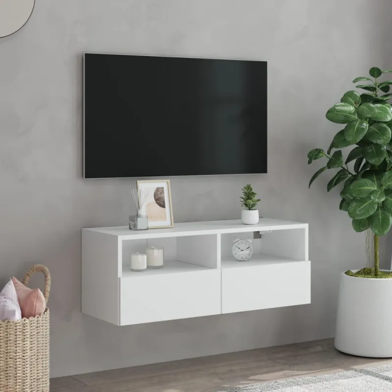 Sieninė TV spintelė, balta, 80x30x30cm, apdirbta mediena