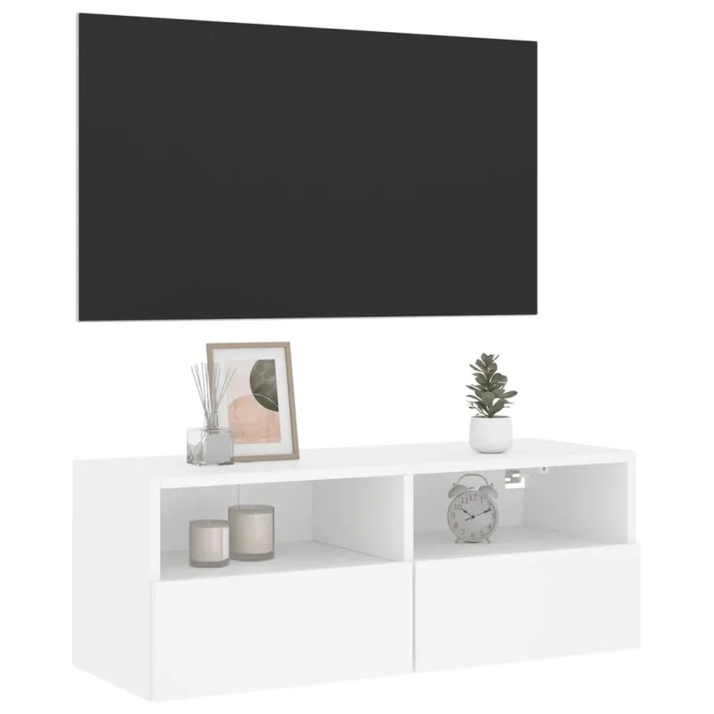 Sieninė TV spintelė, balta, 80x30x30cm, apdirbta mediena