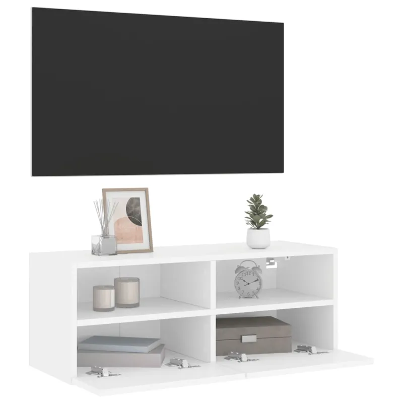Sieninė TV spintelė, balta, 80x30x30cm, apdirbta mediena