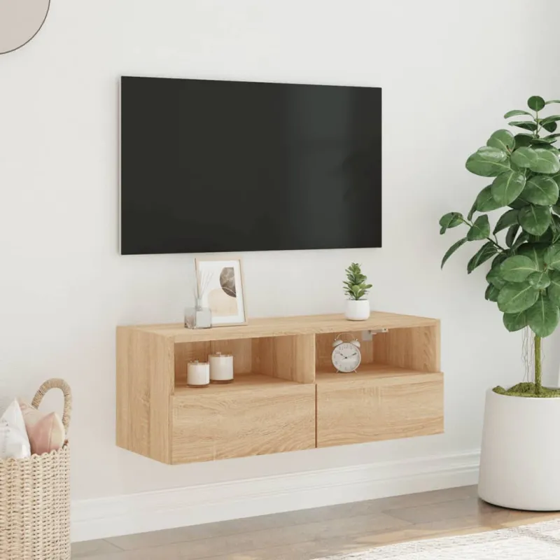 Sieninė TV spintelė, ąžuolo, 80x30x30cm, apdirbta mediena