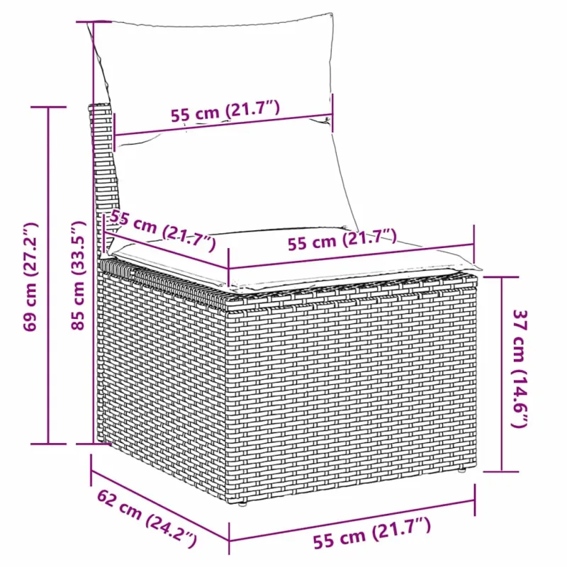 Sodo sohvaryhmä tyynyine, 6 osaa, hiekanvärinen polyrottinki