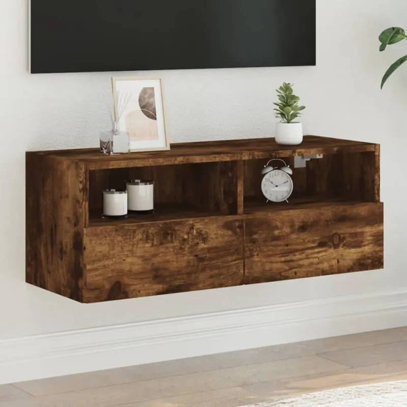 Sieninė TV spintelė, dūminio ąžuolo, 80x30x30cm, mediena