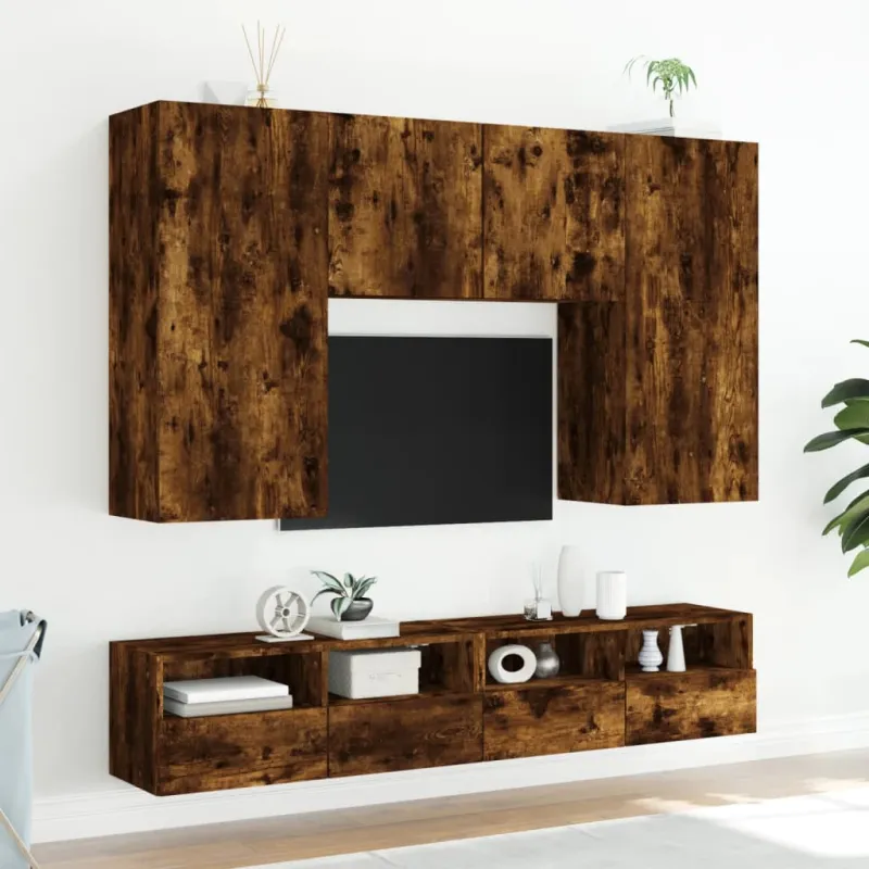 Sieninė TV spintelė, dūminio ąžuolo, 80x30x30cm, mediena