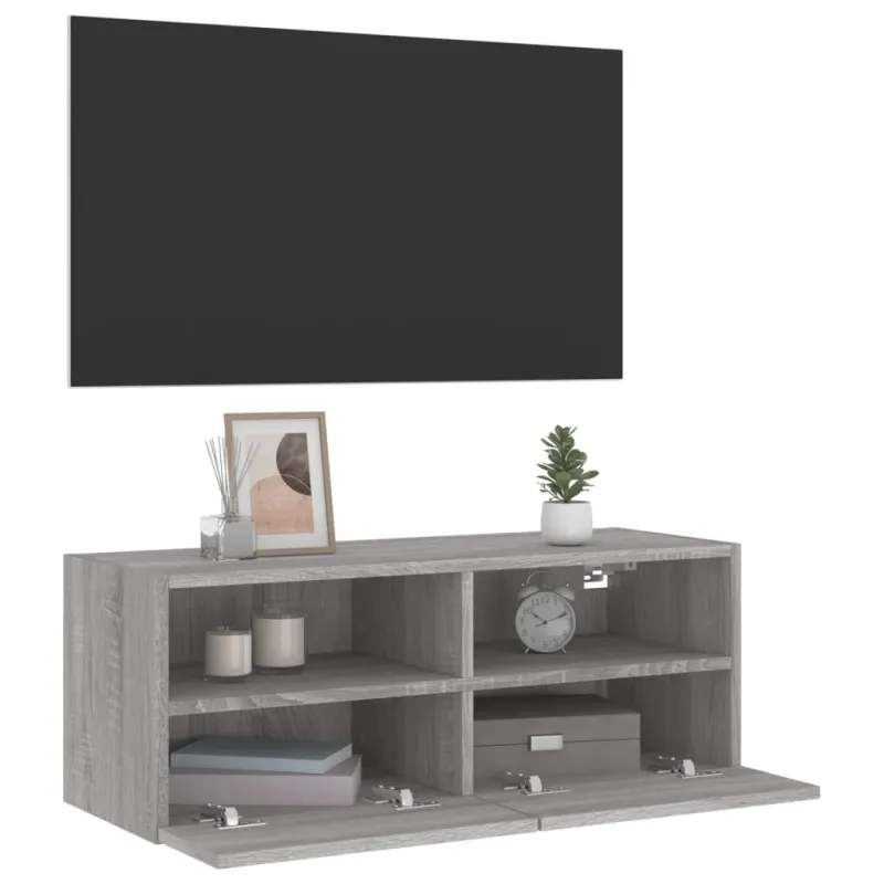 Sieninė TV spintelė, pilka ąžuolo, 80x30x30cm, apdirbta mediena