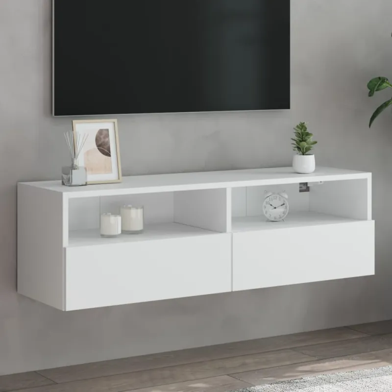 Sieninė TV spintelė, balta, 100x30x30cm, apdirbta mediena
