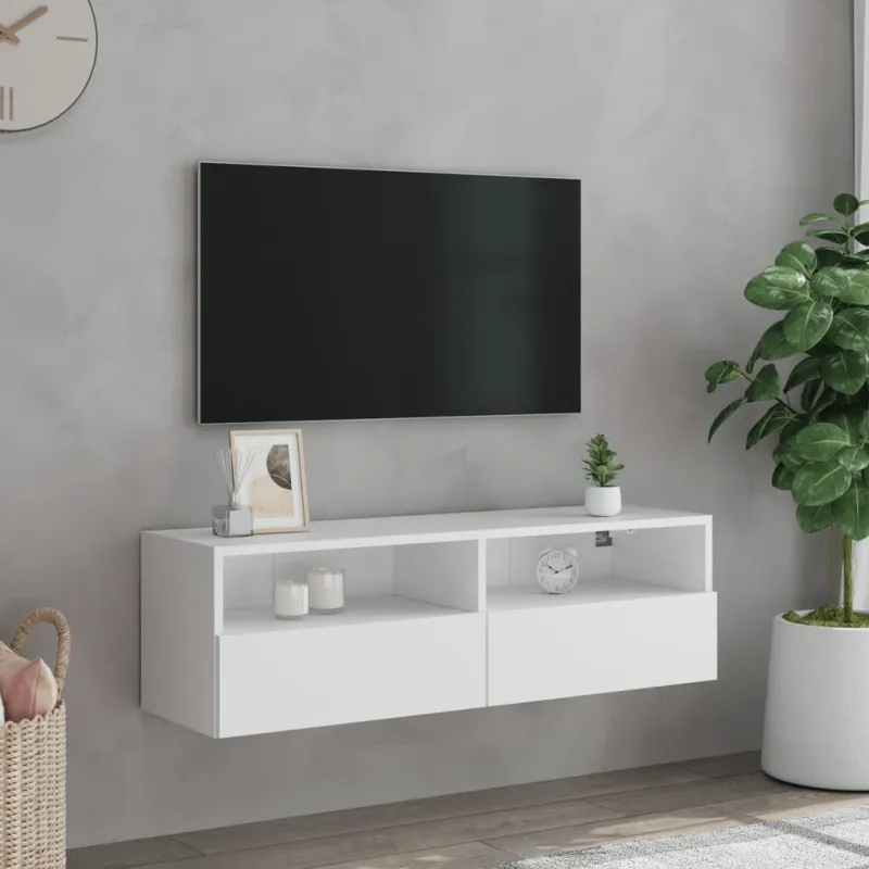 Sieninė TV spintelė, balta, 100x30x30cm, apdirbta mediena