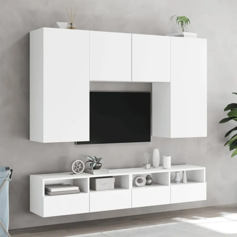 Sieninė TV spintelė, balta, 100x30x30cm, apdirbta mediena
