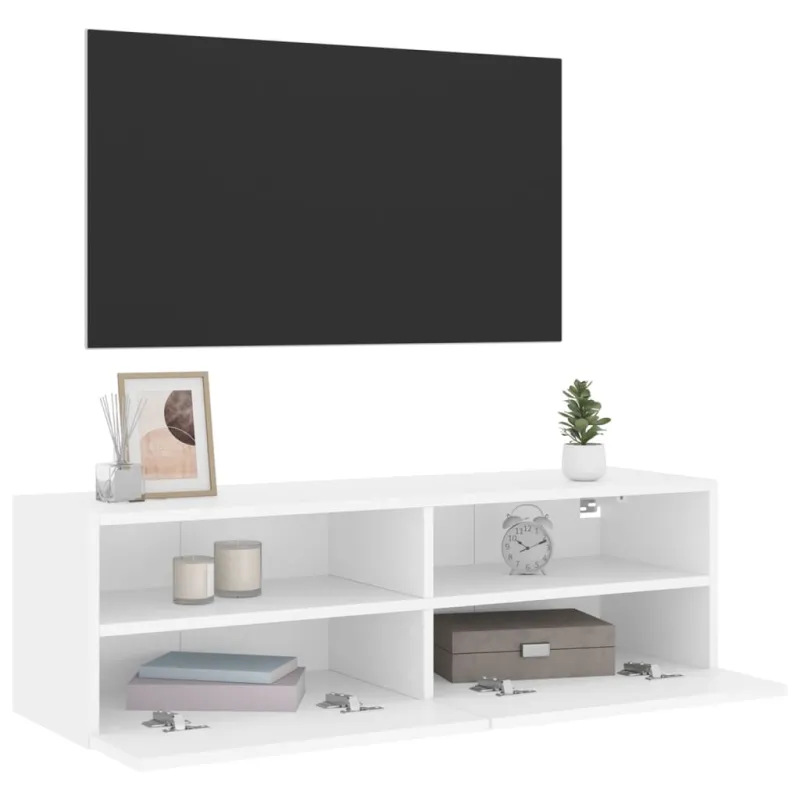 Sieninė TV spintelė, balta, 100x30x30cm, apdirbta mediena