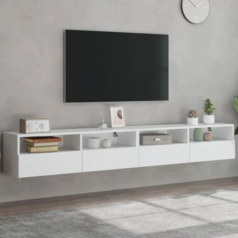 Sieninės TV spintelės, 2vnt., baltos, 100x30x30cm, mediena