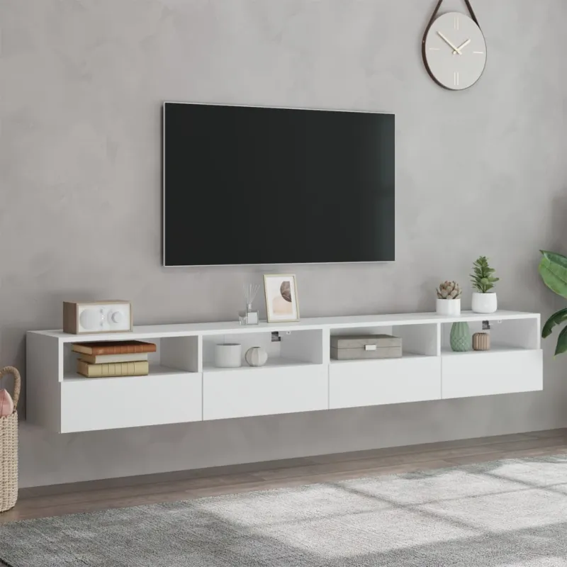 Sieninės TV spintelės, 2vnt., baltos, 100x30x30cm, mediena