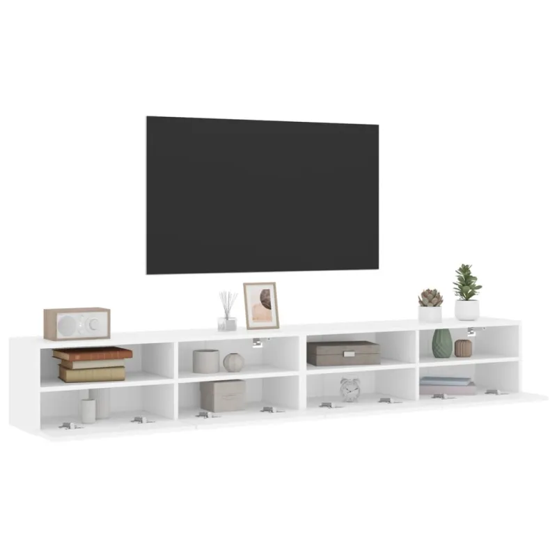 Sieninės TV spintelės, 2vnt., baltos, 100x30x30cm, mediena
