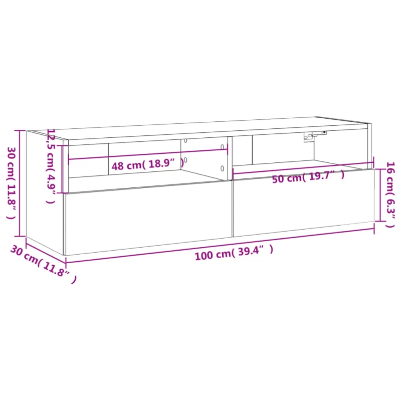 Sieninė TV spintelė, ąžuolo, 100x30x30cm, apdirbta mediena
