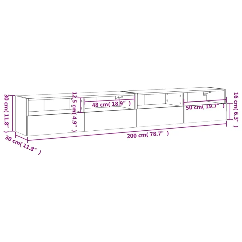 Sieninės TV spintelės, 2vnt., betono, 100x30x30cm, mediena