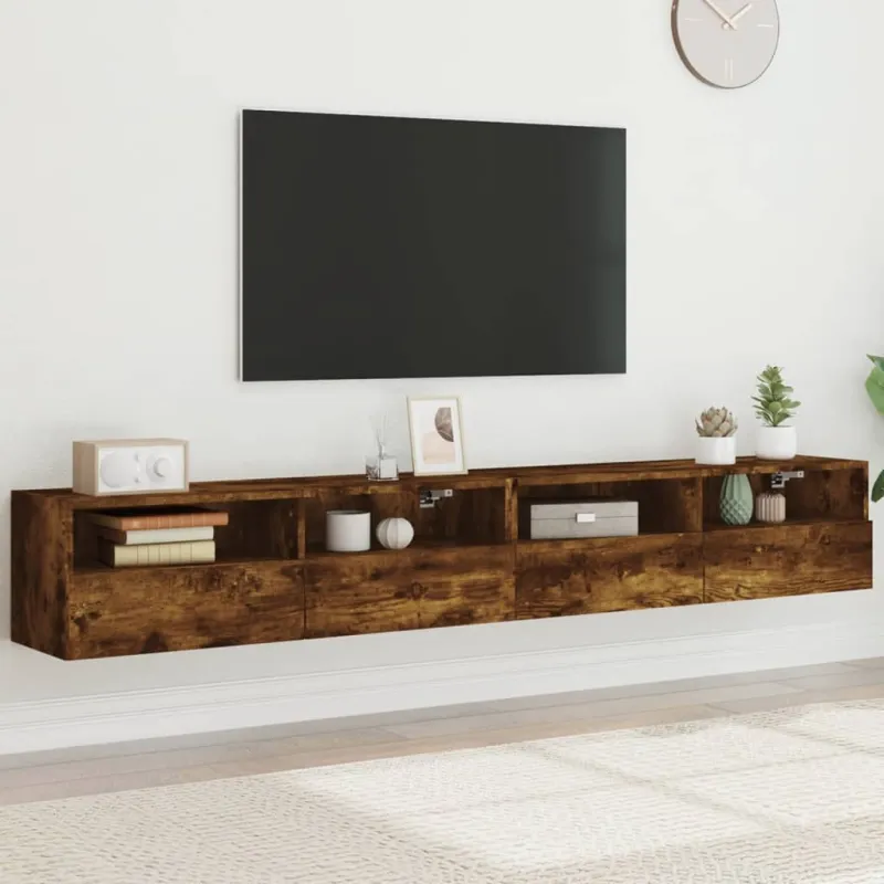 Sieninės TV spintelės, 2vnt., dūminės, 100x30x30cm, mediena