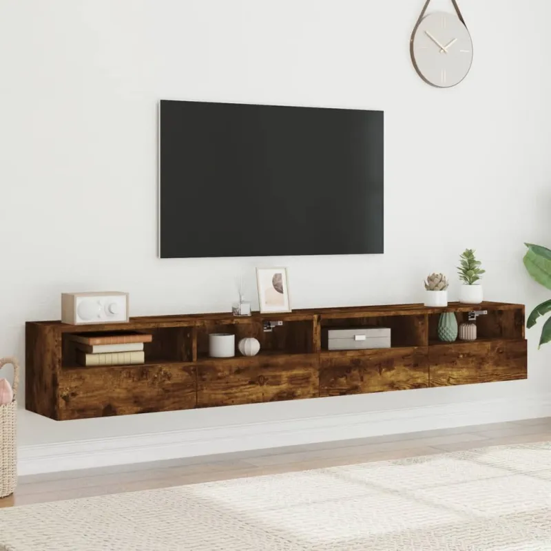 Sieninės TV spintelės, 2vnt., dūminės, 100x30x30cm, mediena
