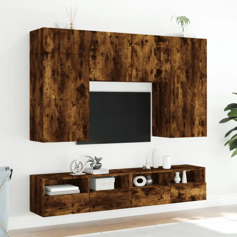 Sieninės TV spintelės, 2vnt., dūminės, 100x30x30cm, mediena