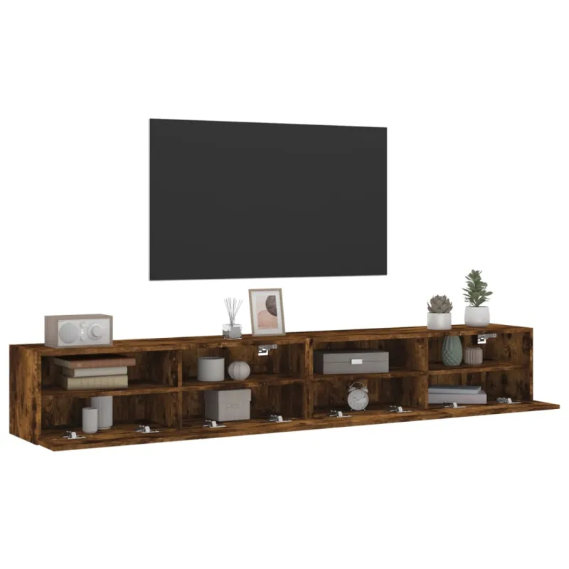Sieninės TV spintelės, 2vnt., dūminės, 100x30x30cm, mediena